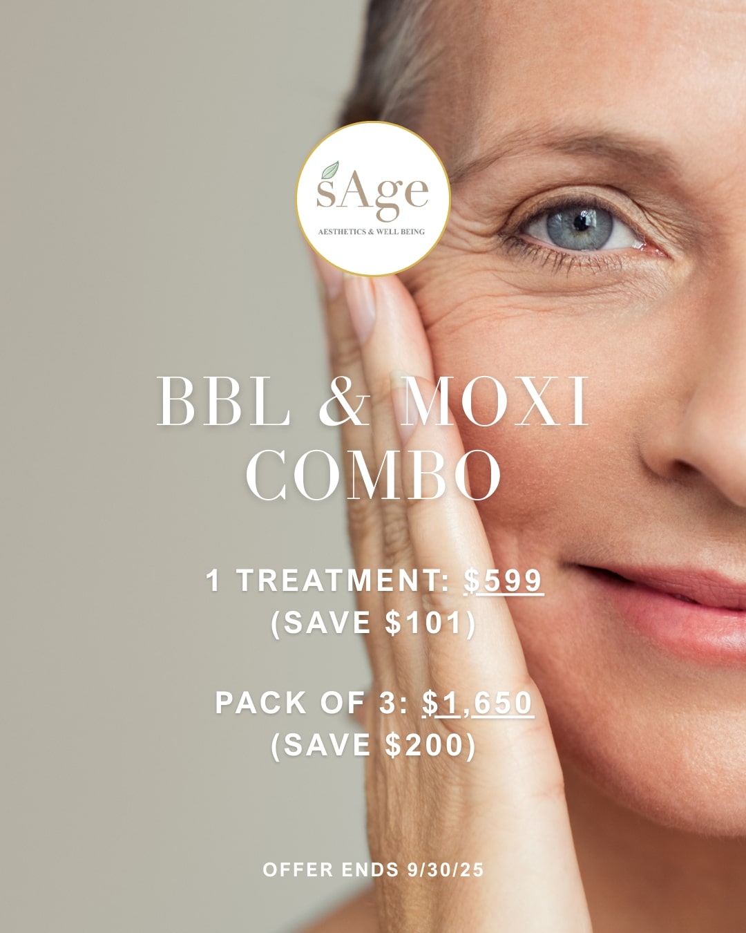 BBL & Moxi combo graphic. Save $101 on one treatment or $200 on a package of three treatments. Click this image to book.