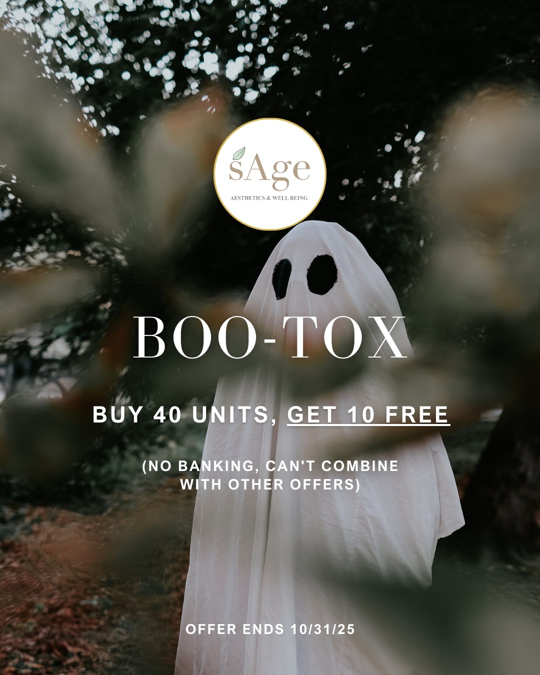 Boo-tox promo. Buy 40 units of Botox, get 10 for free. No banking. Cannot be combined with other offers.