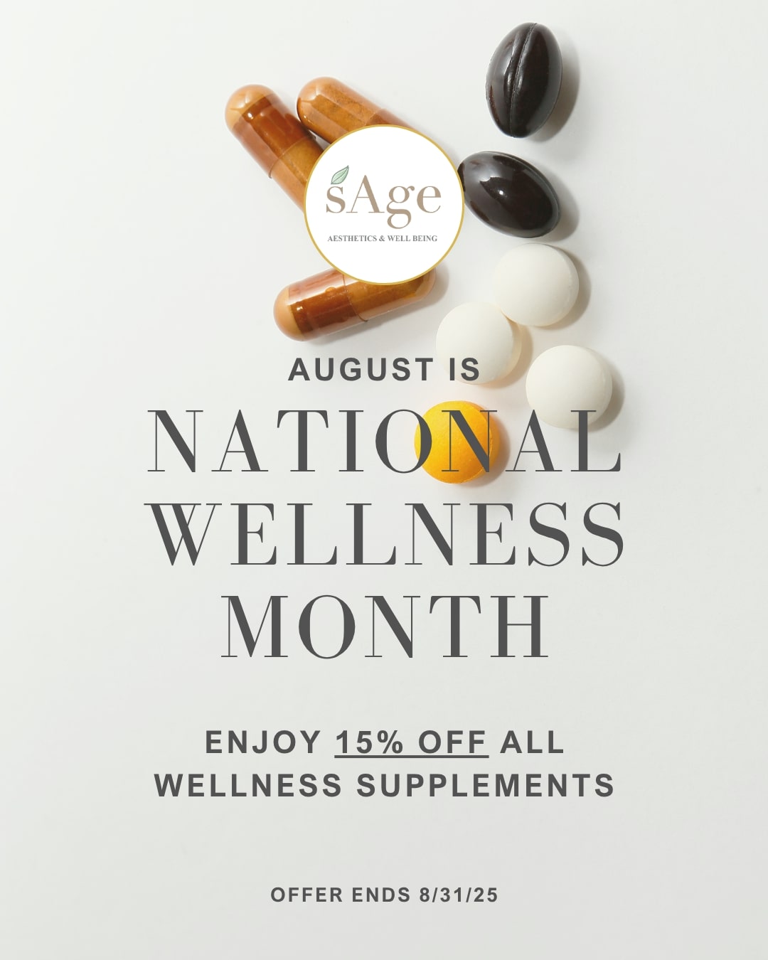 Enjoy 15% off all wellness supplements in August 2025.